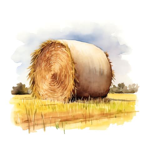 Premium Photo | A watercolor painting of a large round bale of hay