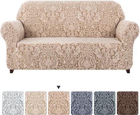 Subrtex 1-Piece Jacquard Damask Stretch Sofa Slipcovers (Oatmeal ...