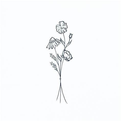 Tattoo | Line drawing tattoos, Wildflower tattoo, Bouquet tattoo