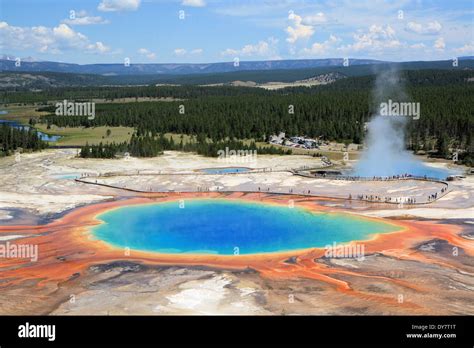 Aerial view of Grand prismatic spring, Yellowstone National Park Stock ...