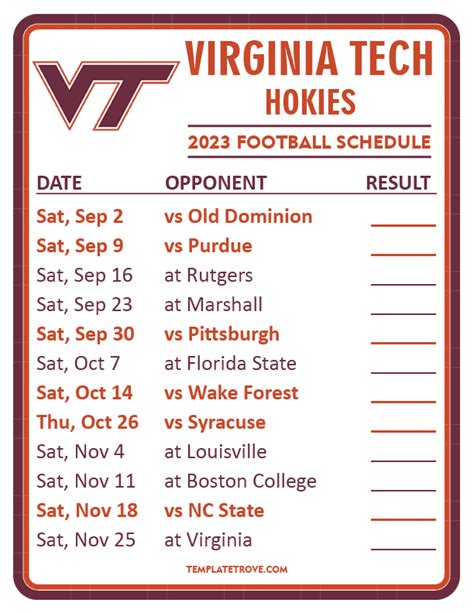 Printable 2023 Virginia Tech Hokies Football Schedule