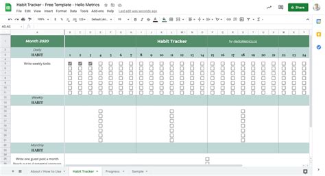 Google Sheets Habit Tracker (Free Template) | Hello Metrics