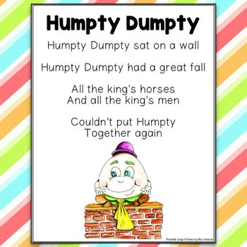 Humpty Dumpty Nursery Rhyme Printable Poem by Miss Vanessa | TpT