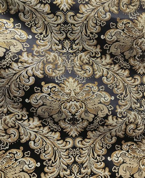 Neoclassical Brocade Satin Fabric Black Gold Upholstery Damask ...