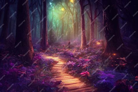 Premium Photo | Fantasy magical path through enchanted forest trees ...