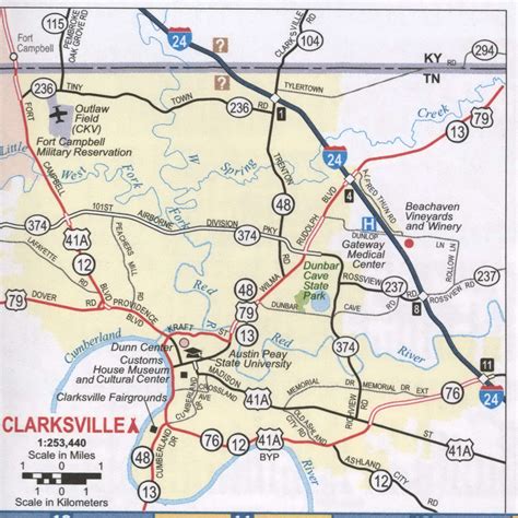 Clarksville TN roads map, highway map Clarksville city and surrounding area