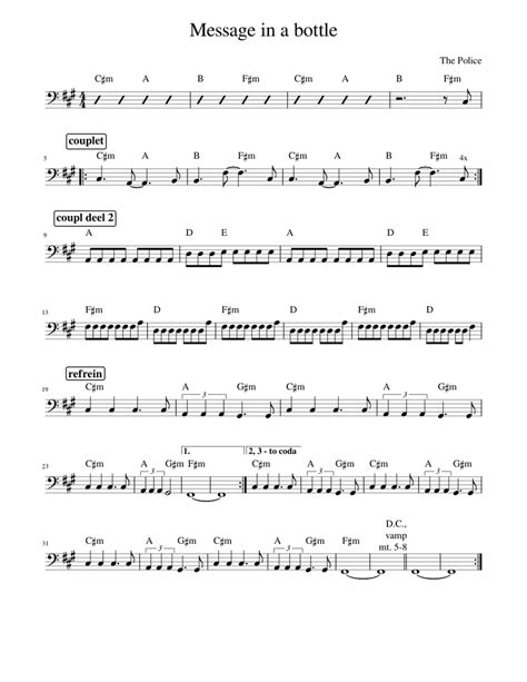 Message in a bottle Sheet music for Bass guitar (Solo) | Musescore.com