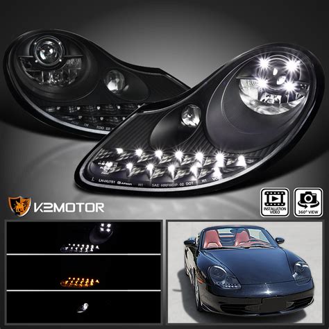 Black 1997-2001 Porsche 996 911 97-04 Boxster 986 LED Projector ...