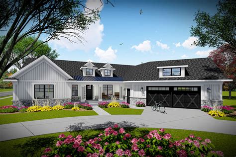 3-Bed Modern Farmhouse Ranch Home Plan with Angled Garage - 890108AH ...