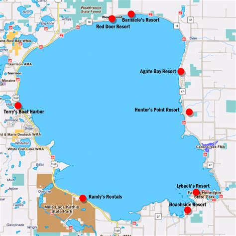 Ice Access Map Lake Mille Lacs Aitkin County MN