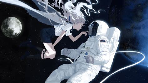 Anime girl with wings and astronaut Wallpaper 4k HD ID:10129