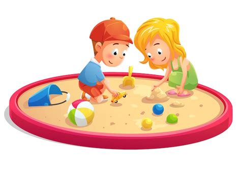 Premium Vector | Kids playing in sandbox cartoon style