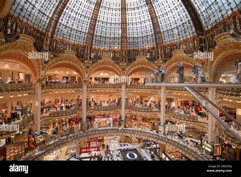 Interior view of Galeries Lafayette Haussmann in Paris, France ...