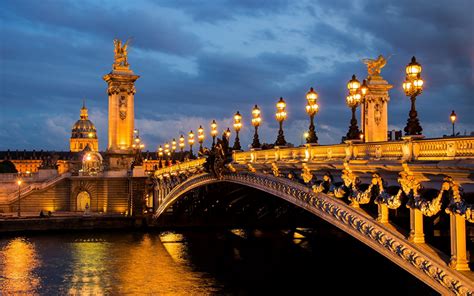 Wallpaper Paris France Pont Alexandre III Seine Bridges river Night