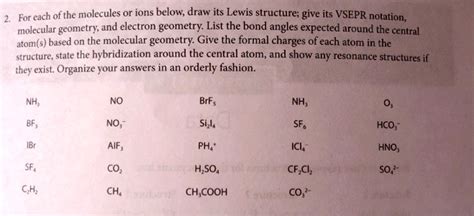 SOLVED: For each of the molecules or ions below, draw its Lewis ...