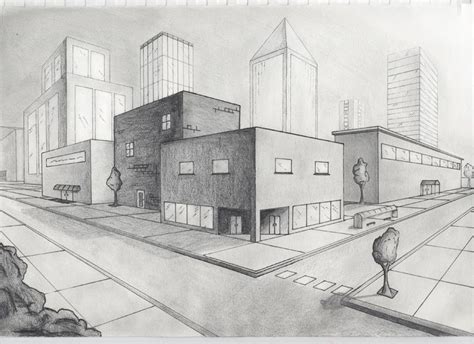 Two Point Perspective Drawing City