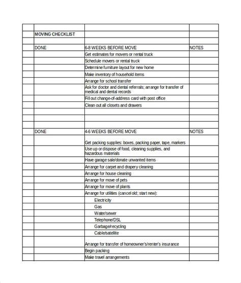 EXCEL TEMPLATES: Moving House Checklist Excel Template