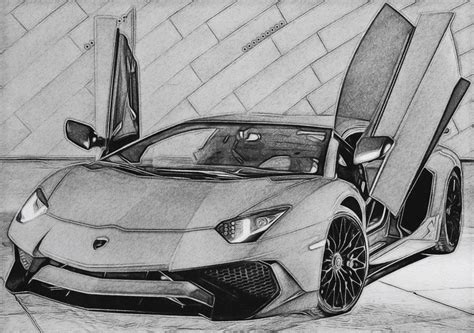 Drawing Lamborghini Aventador: LP750-4 SV Sketch | Cool car drawings ...