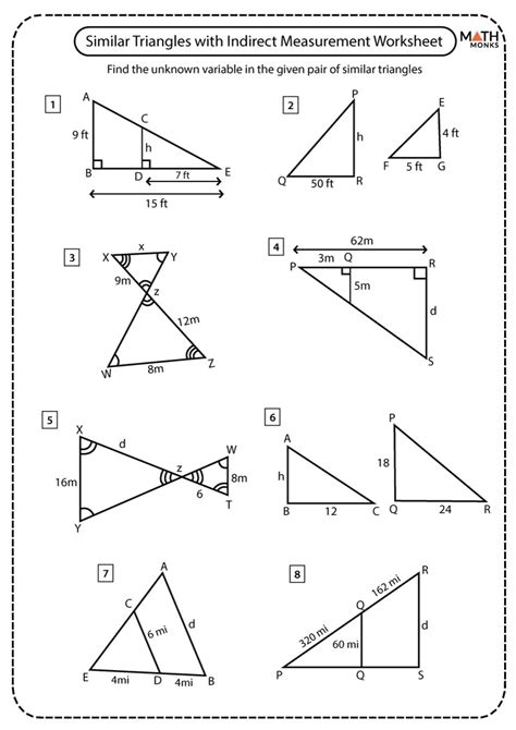 Similar Triangles Worksheets - Math Monks