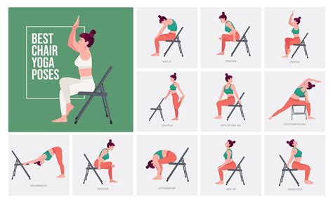 Chair Yoga poses. Young woman practicing Yoga poses. 3088090 Vector Art ...