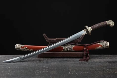 Qing dao sword,Damascus steel blade,MAHOGANY,Black brass fittings ...