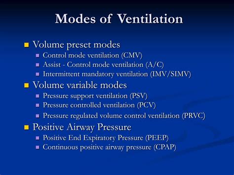 Table Of Mechanical Ventilation Modes