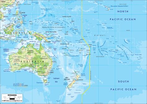 Physical Map of Oceania - Ezilon Maps