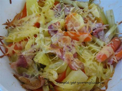 Simple yet yummylicious!: Cheesy baked vegetables with bacon