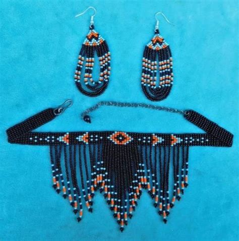 Native american indian beaded choker set necklace black (con imágenes ...