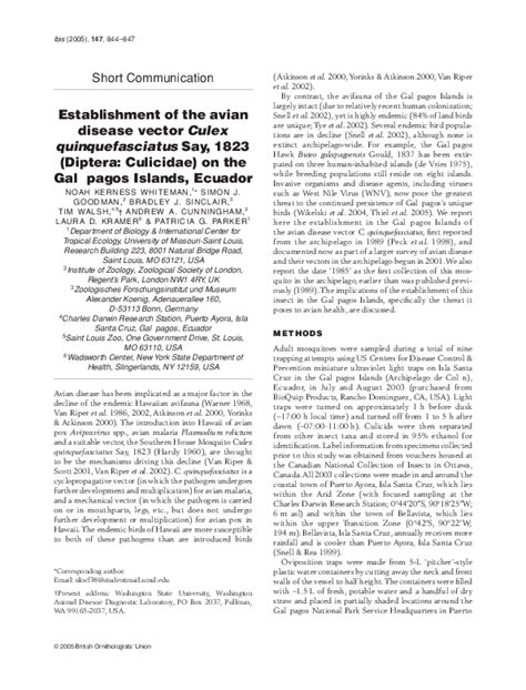 (PDF) Establishment of the avian disease vector Culex quinquefasciatus ...