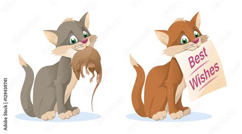 Cat. Rat. Best Wishes. Cartoon styled vector illustration. Elements is ...