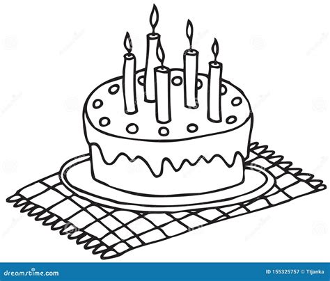 Hand Drawing Birthday Cake with Candles Stock Vector - Illustration of ...