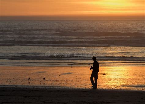 Silhouette of a Photographer on the Beach at Sunset Stock Photo - Image ...