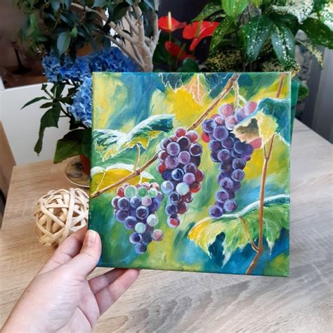 Grape Vine Painting Original Oil on Canvas Grapes Kitchen Wall | Etsy