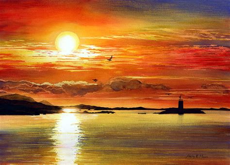 Sunset Lake Painting by Hailey E Herrera