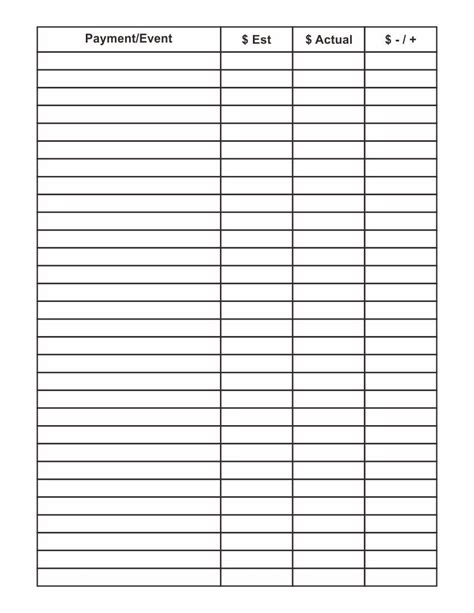 Printable 4 Column Chart Template