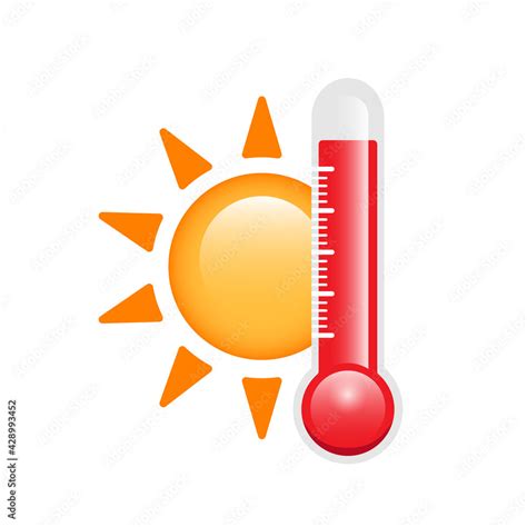 Thermometer and sun. Hot weather and high temperature illustration ...