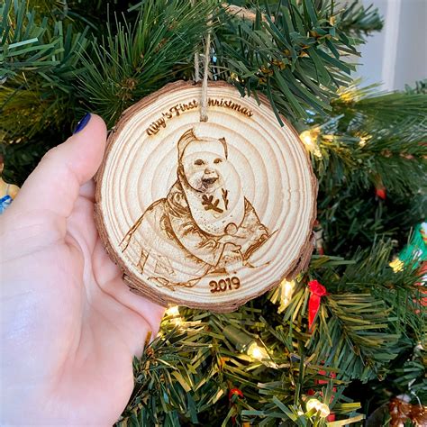 Personalized Wood Engraved Photo Ornament - Wood Etched - Laser Photo ...