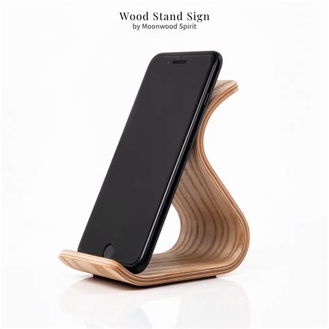 Handmade wooden iPhone stand for desk•Personalized wood cell phone ...