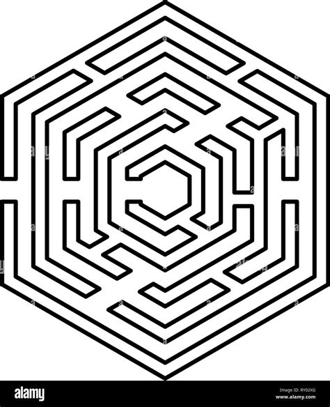 Hexagonal Maze Hexagon maze Labyrinth with six corner icon black color ...