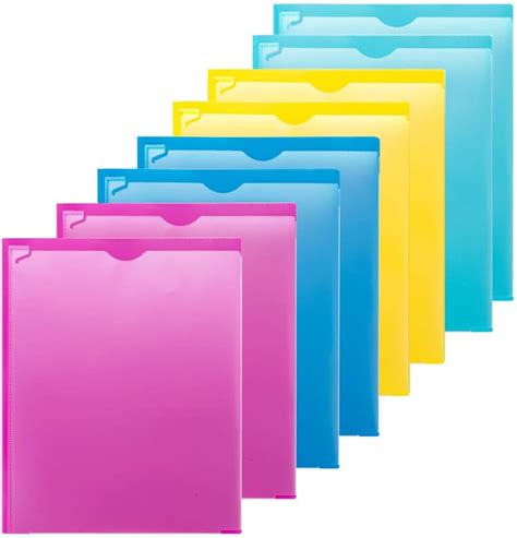 Plastic Pocket Folders - 8 Pack, Prong Folders with Clear Front Cover ...