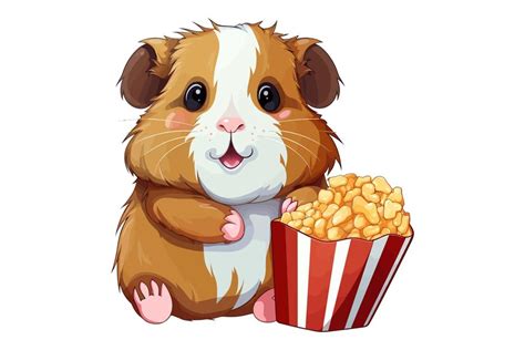 Premium Vector | Cute little pet guinea pig eating popcorn cartoon Flat ...