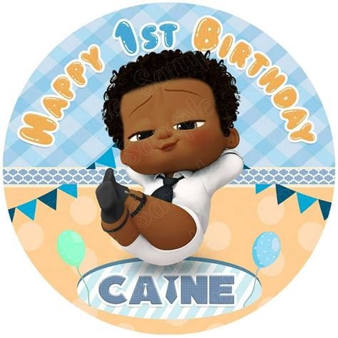 7.5 Inch Boss Baby African American RD Cake Topper - Round Edible ...