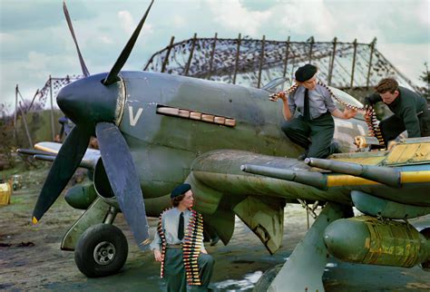 A posed photo of a Hawker Typhoon Mark IB of No. 439 Squadron RCAF at ...