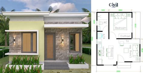 House Design Plans 5.5×6.5 m With 1 Bedroom Flat Roof - Engineering ...