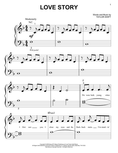 Love Story sheet music by Taylor Swift (Piano (Big Notes) – 74568)