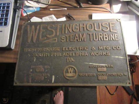 Antique Westinghouse Steam Turbine Builders Plate Brass Plaque Engine ...