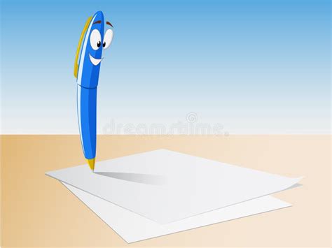 Cartoon Character Pen on the Paper Sheet Stock Vector - Illustration of ...