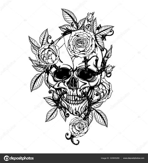 Skull Roses Tattoo Hand Drawing Tattoo Art Highly Detailed Japanese ...