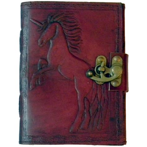 Unicorn Jumping Leather Journal Embossed with Lock 5x7 - The Zen Shop